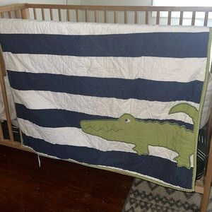 Pottery Barn Blue and Green Crocodile Baby Quilt